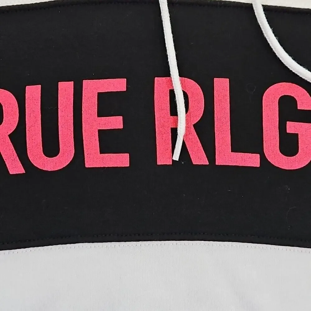True Religion Men's Pullover Colorblock Hoodie Sweatshirt White‎ Black 103140 LG